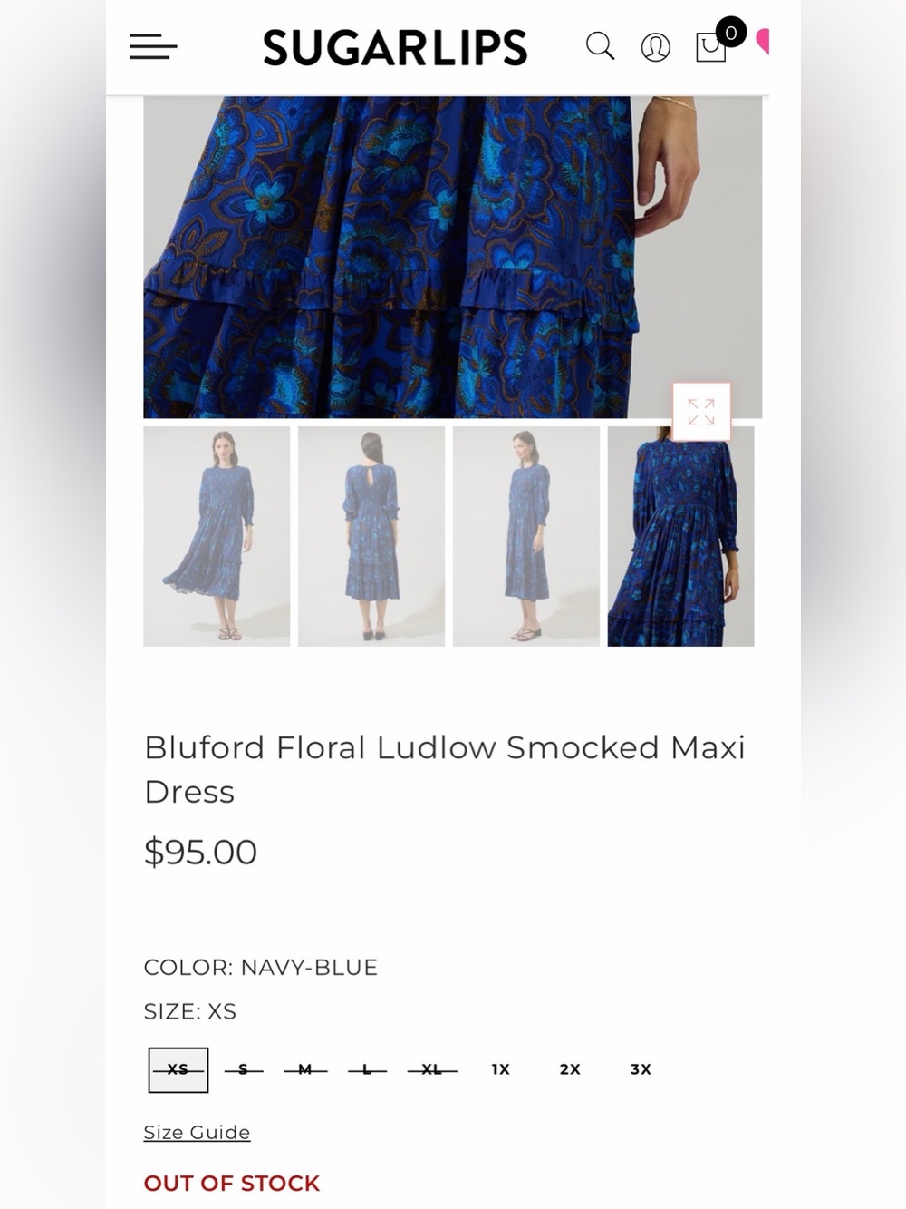 Sugarlips Navy Blue Floral Smocked Maxi Dress